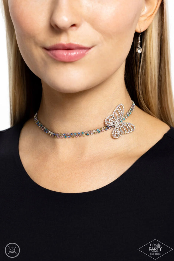 Flying Fantasy - Multi - Paparazzi Black Diamond Iridescent Butterfly Choker Necklace