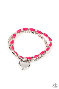 Candy Gram - Pink - Paparazzi Heart Charm Stretch Bracelet