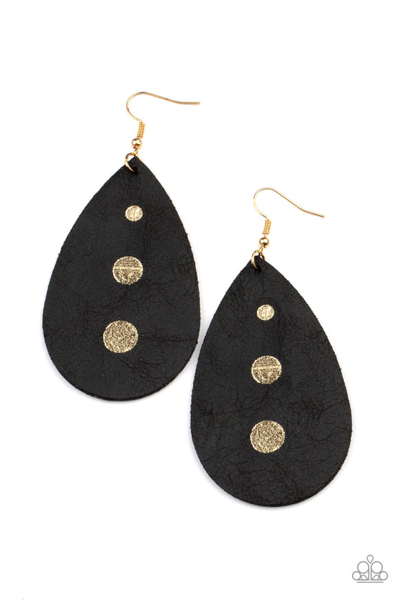 Rustic Torrent - Black - Paparazzi Leather Earrings