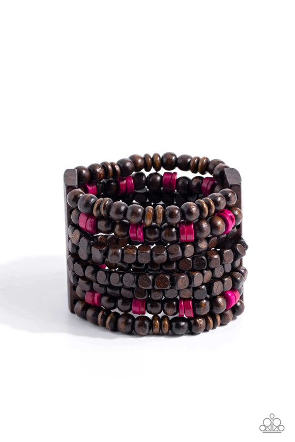 Tropical Time Zone - Pink - Paparazzi Wooden Bracelet