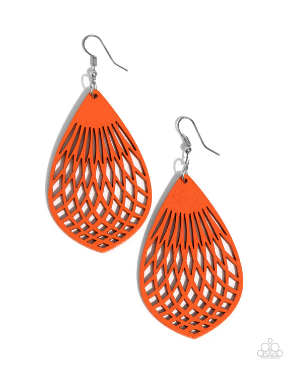 Caribbean Coral - Orange - Paparazzi Wooden Earrings