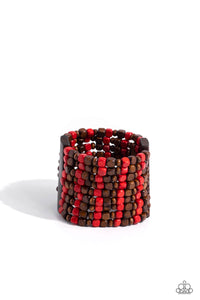 R and R - Red - Paparazzi Wooden Bracelet