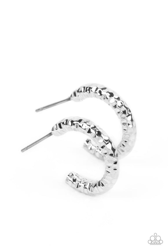 Wandering Wreaths - Silver - Paparazzi Tiny Hammerd Hoops