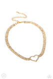 Rows of Romance - Gold - Paparazzi Rhinestone Heart Choker