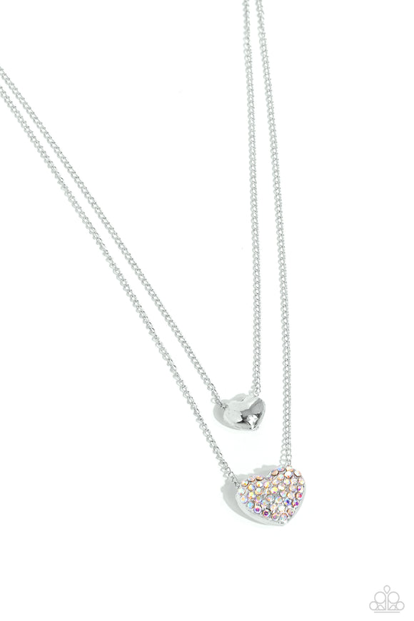 Mismatched Model - Multi - Paparazzi Silver Layered Iridescent Heart Necklace