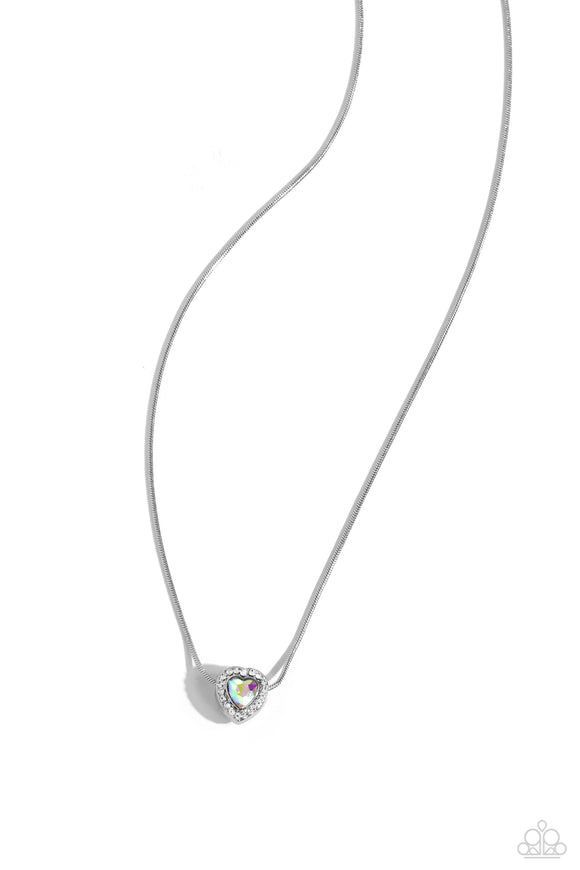 Simply Sentimental - White - Paparazzi Dainty Iridescent Heart Necklace