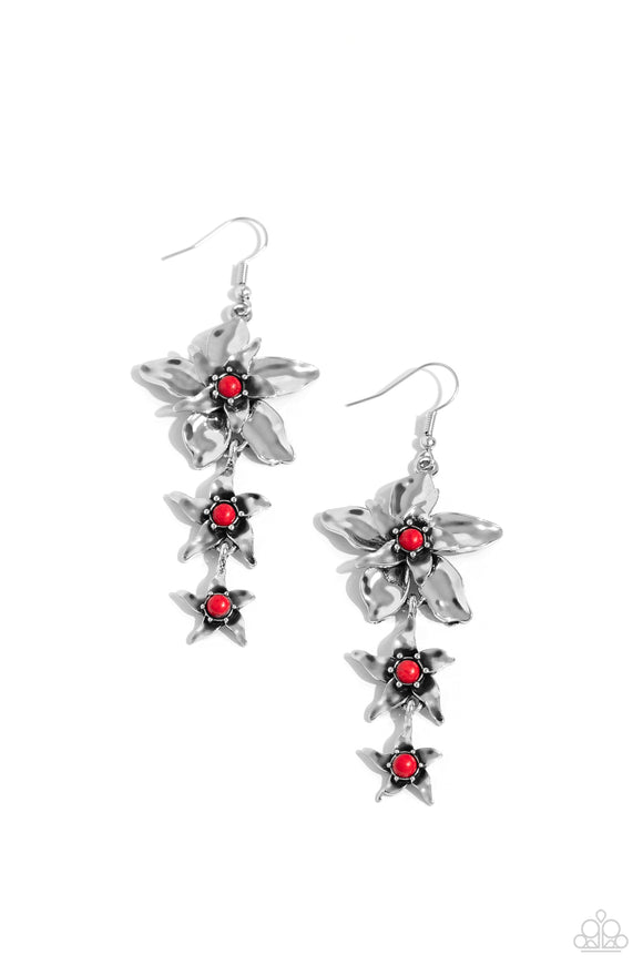 Tapered Tiers - Red - Paparazzi Floral Earrings