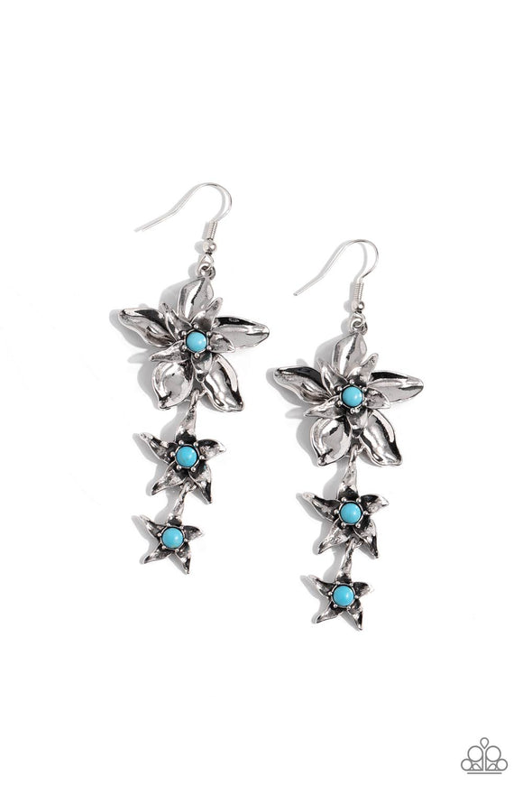 Tapered Tiers - Blue - Paparazzi Turoiuse Flower Earrings