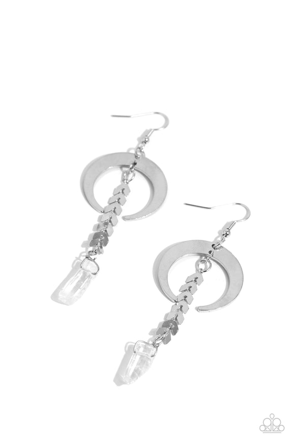 Lounging Laurel - White - Paparazzi Crystal Dangle Earrings