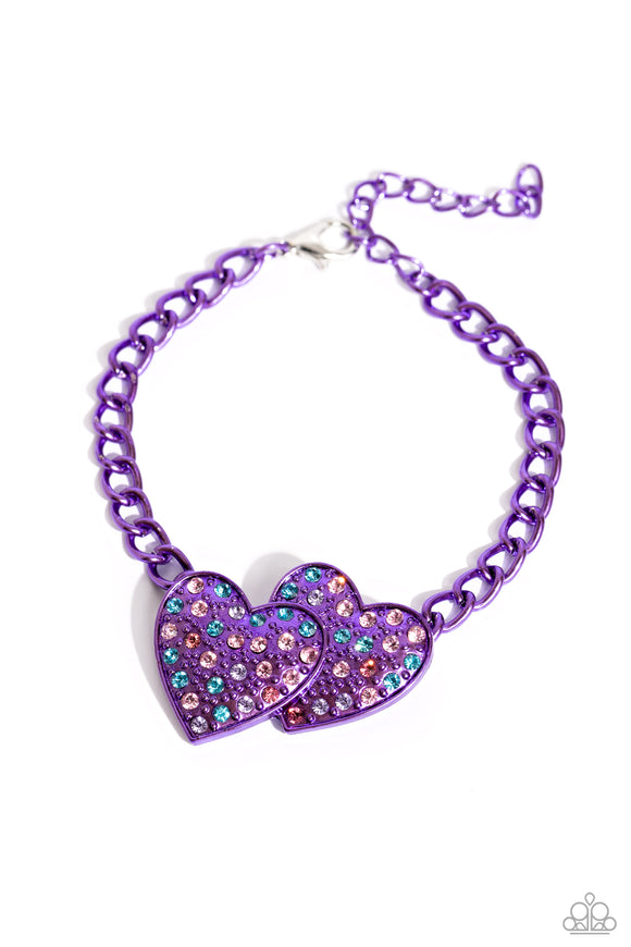 Lovestruck Lineup - Purple - Paparazzi Dipped Metal Heart Bracelet