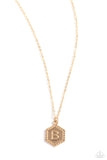 Emblematic Elegance - Gold - B  - Paparazzi Accessories Hexagon Initial Necklace