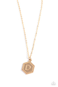 Emblematic Elegance - Gold - D  - Paparazzi Accessories Hexagon Initial Necklace