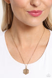 Emblematic Elegance - Gold - E  - Paparazzi Accessories Hexagon Initial Necklace PREORDER