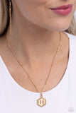 Emblematic Elegance - Gold - H  - Paparazzi Accessories Hexagon Initial Necklace PREORDER