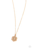 Emblematic Elegance - Gold - I  - Paparazzi Accessories Hexagon Initial Necklace PREORDER