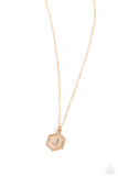 Emblematic Elegance - Gold - J  - Paparazzi Accessories Hexagon Initial Necklace