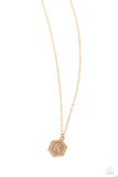 Emblematic Elegance - Gold - K  - Paparazzi Accessories Hexagon Initial Necklace