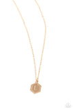 Emblematic Elegance - Gold - L  - Paparazzi Accessories Hexagon Initial Necklace PREORDER