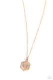 Emblematic Elegance - Gold - M  - Paparazzi Accessories Hexagon Initial Necklace