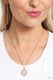 Emblematic Elegance - Gold - N  - Paparazzi Accessories Hexagon Initial Necklace PREORDER