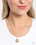 Emblematic Elegance - Gold - O  - Paparazzi Accessories Hexagon Initial Necklace PREORDER