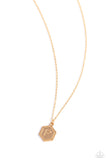 Emblematic Elegance - Gold - P  - Paparazzi Accessories Hexagon Initial Necklace PREORDER