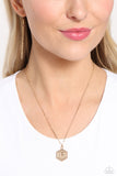 Emblematic Elegance - Gold - P  - Paparazzi Accessories Hexagon Initial Necklace PREORDER