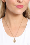 Emblematic Elegance - Gold - Q  - Paparazzi Accessories Hexagon Initial Necklace PREORDER