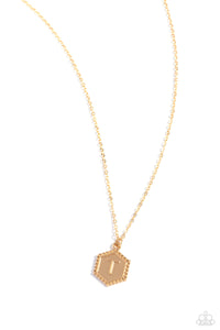 Emblematic Elegance - Gold - T  - Paparazzi Accessories Hexagon Initial Necklace