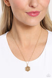 Emblematic Elegance - Gold - T  - Paparazzi Accessories Hexagon Initial Necklace