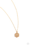 Emblematic Elegance - Gold - U  - Paparazzi Accessories Hexagon Initial Necklace PREORDER