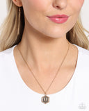 Emblematic Elegance - Gold - U  - Paparazzi Accessories Hexagon Initial Necklace PREORDER