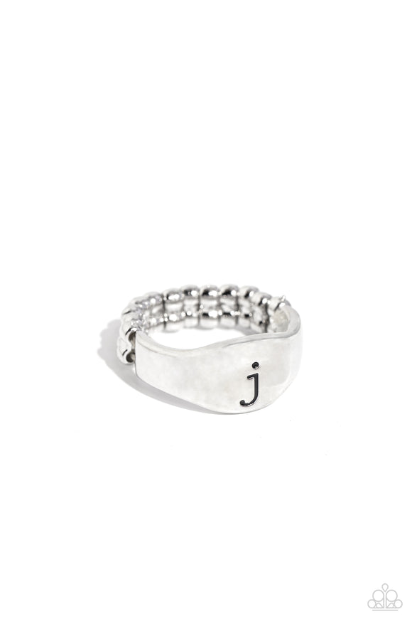 Monogram Memento - Silver - J - Paparazzi Initial Ring