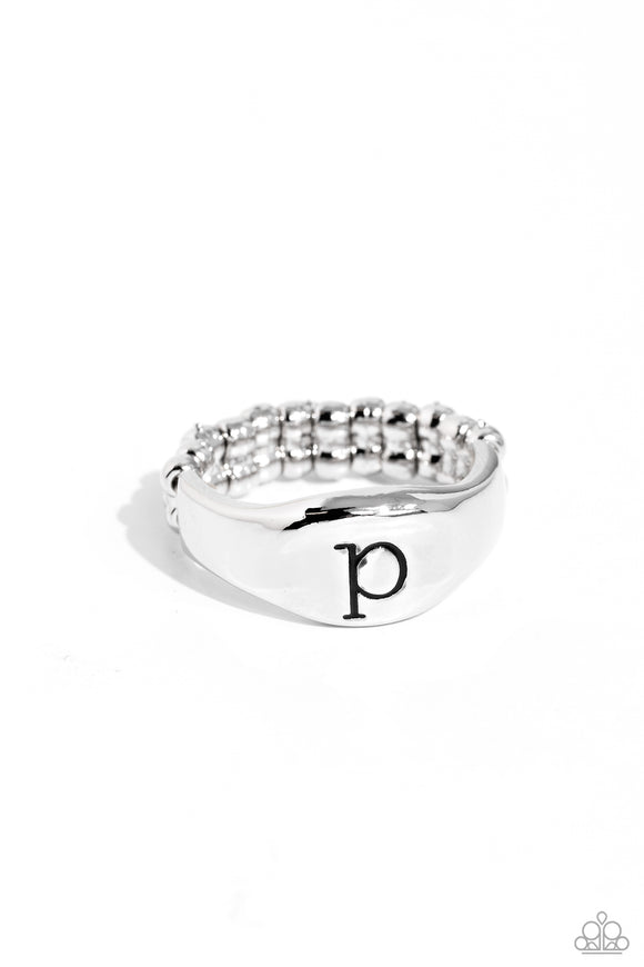 Monogram Memento - Silver - P - Paparazzi Initial Ring