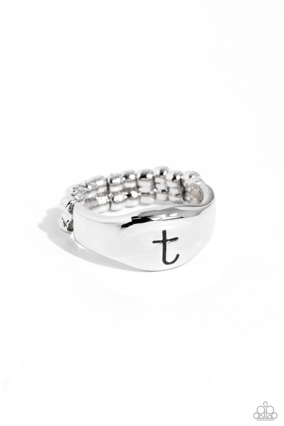 Monogram Memento - Silver - T - Paparazzi Initial Ring