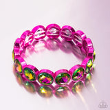 Radiant on Repeat - Pink - Paparazzi Pink Diamond Dipped Oil Spill Stretch Bracelet