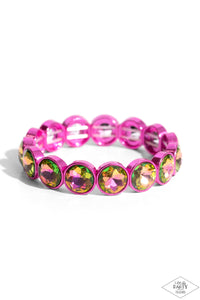 Radiant on Repeat - Pink - Paparazzi Pink Diamond Dipped Oil Spill Stretch Bracelet