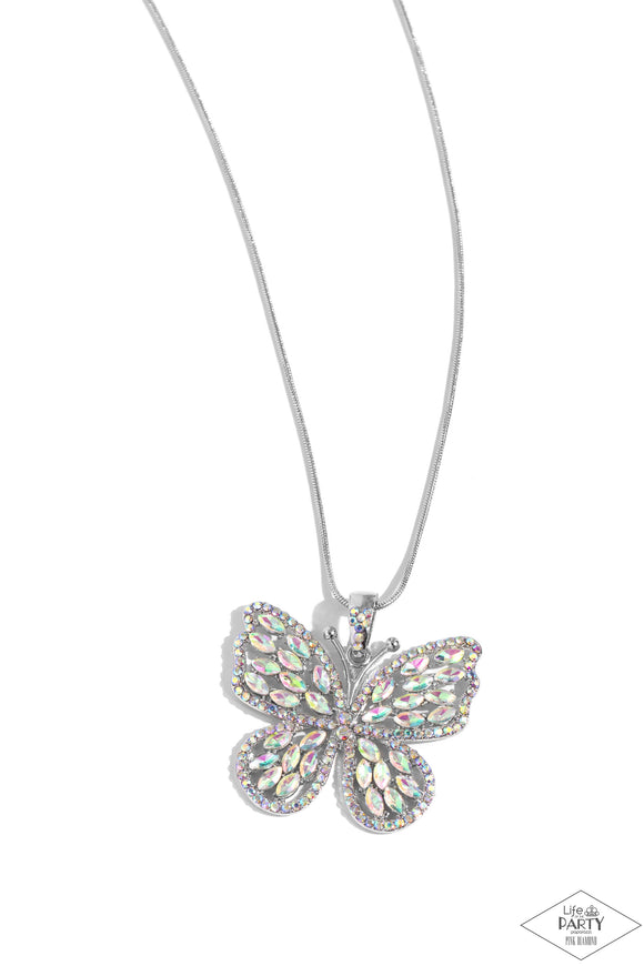 Fame and FLUTTER - Multi - Paparazzi Black Diamond Irirdescent  Butterfly Necklace