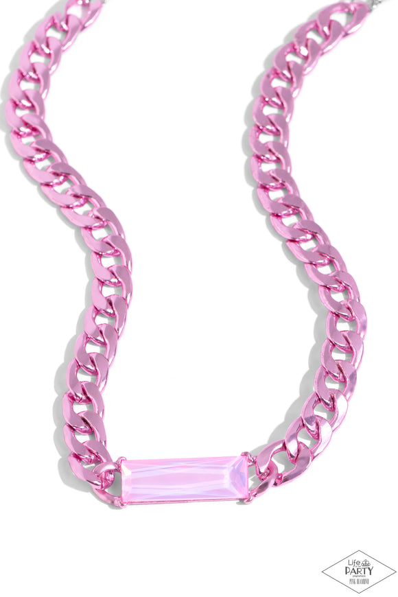 Urban Royalty - Pink - Paparazzi Pink Diamond Dipped Metal Chain Necklace