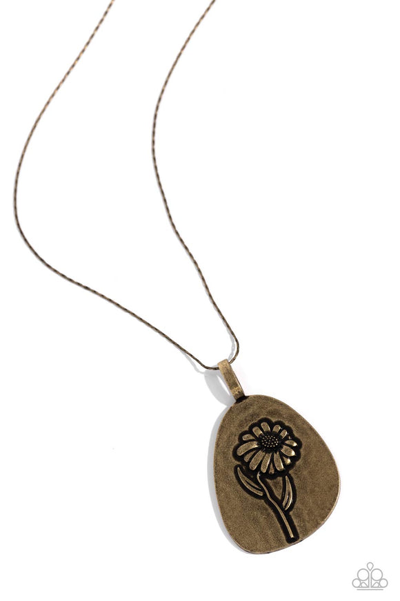 Sunflower Shift - Brass - Paparazzi Floral Pendant Necklace