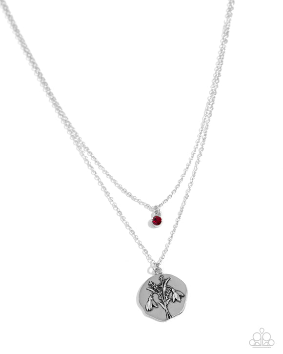 Birthstone Beauty - Red - Paparazzi January Garnet Birthstone Flower Necklace