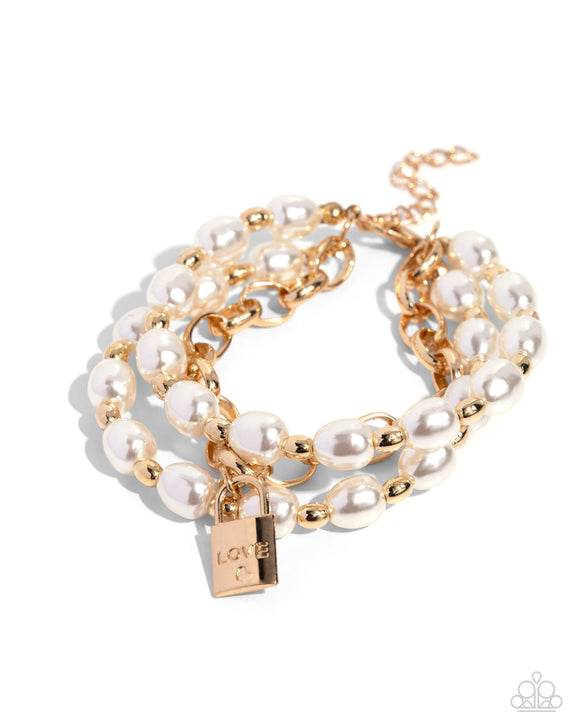 LOVE-Locked Legacy - Gold - Paparazzi Pearl Bracelet