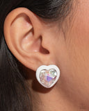 Heartfelt Haute - White - Paparazzi UV Heart Post Earrings