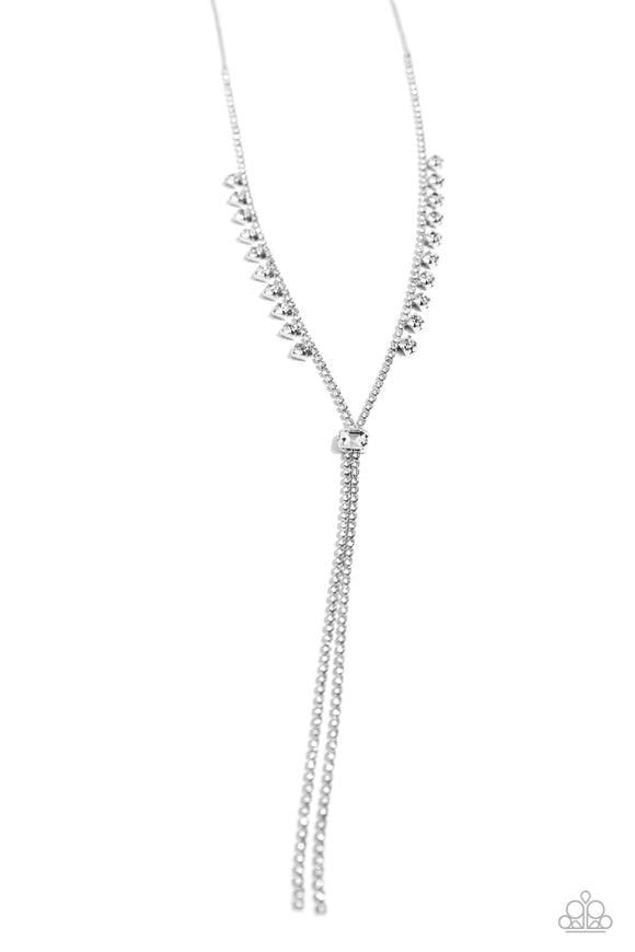 Synchronized SHIMMER - White - Paparazzi Lariat Style Necklace