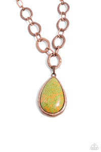 Tangible Tranquility - Copper - Paparazzi Earthy Green Stone Necklace