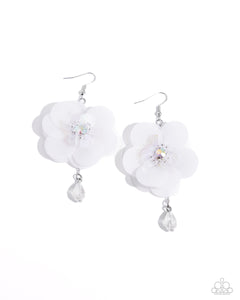 Oversized Opulence - White - Paparazzi Flower Earrings