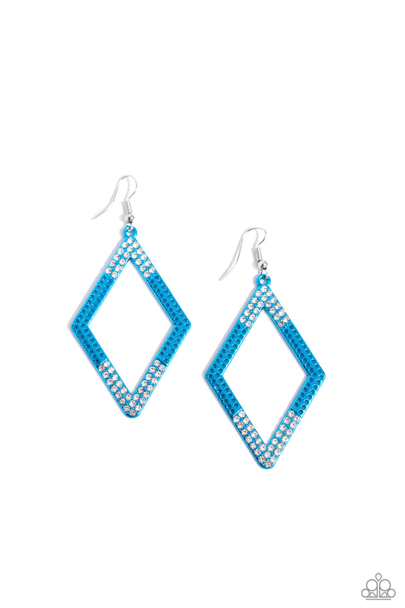 Eloquently Edgy - Blue - Paparazzi Eectric Blue Metal Earrings