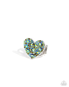 Extra Embellishment - Green - Paparazzi UV Auqa Green Olive Heart Iridescent Ring