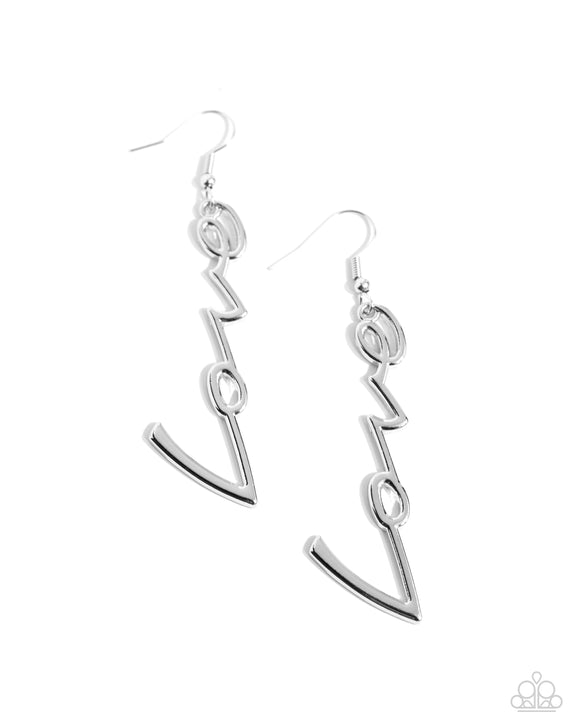 Light-Catching Letters - Silver - Paparazzi Love Earrings