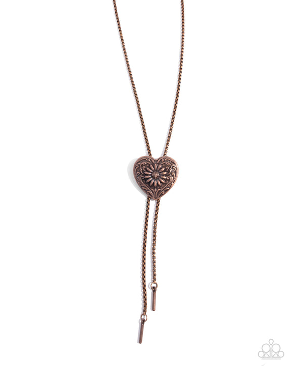 Sunflower Sensitivity - Copper Heart Bolo Necklace